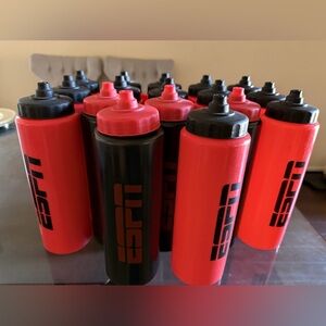 SET OF 17 NEW ESPN Red and Black Sports Water Bottle Great for your sports team!